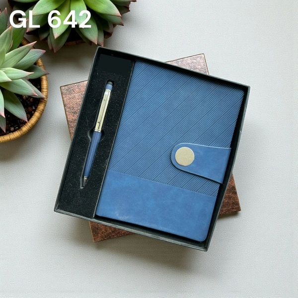 GL 642 Pen And Notebook Blue Lining Texture
