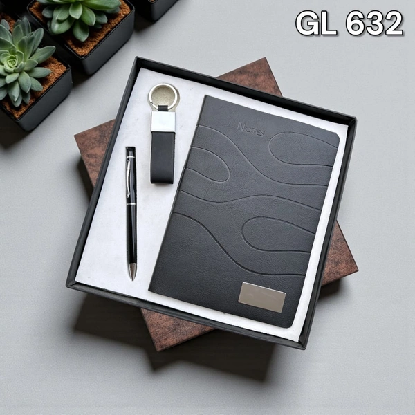 GL 632 Pen, Keychain And Notebook Black Chrome