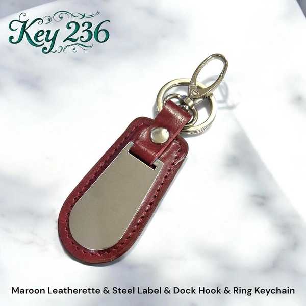 GL 236 Maroon Leatherette Steel Keychain - Min 100 Pcs