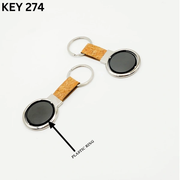 Key 274 Cork & Silver Revolving Keychain