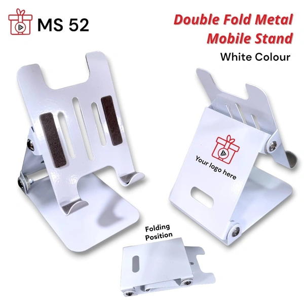 MS 52 Metal White Coated Double Fold Mobile Stand - Min 1000 Pcs