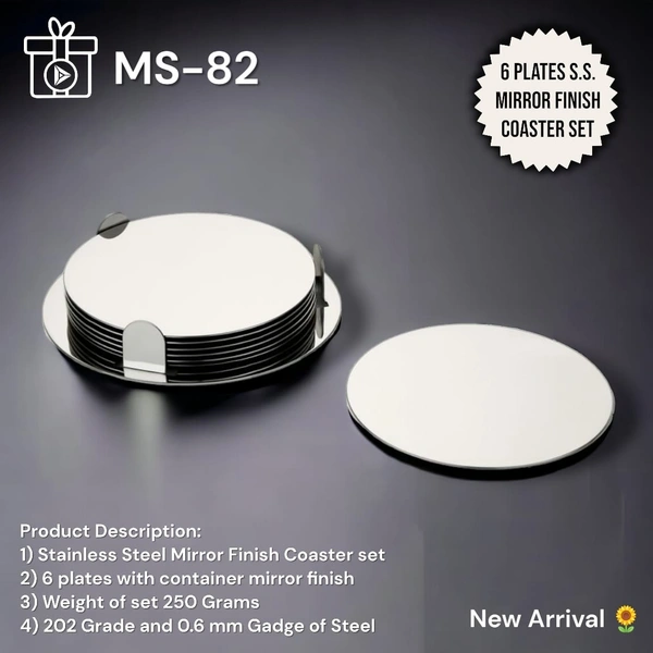 MS 82 Steel Round Mirror Finish 6 Plates Coaster Set - Min 1000 Sets