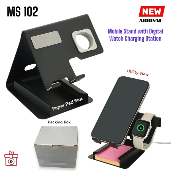MS 102 Mobile Stand with Digital Watch Charging Station & Card Slot