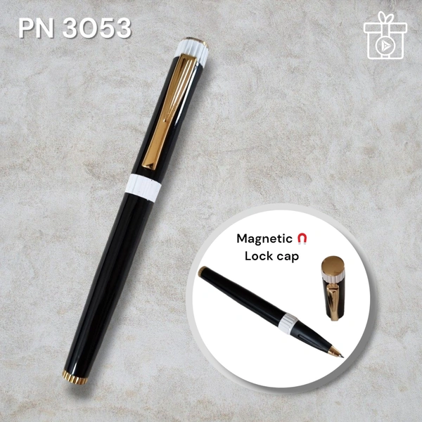 PN 3053 Magnetic Lock Cap - Black, Metal Roller Pen