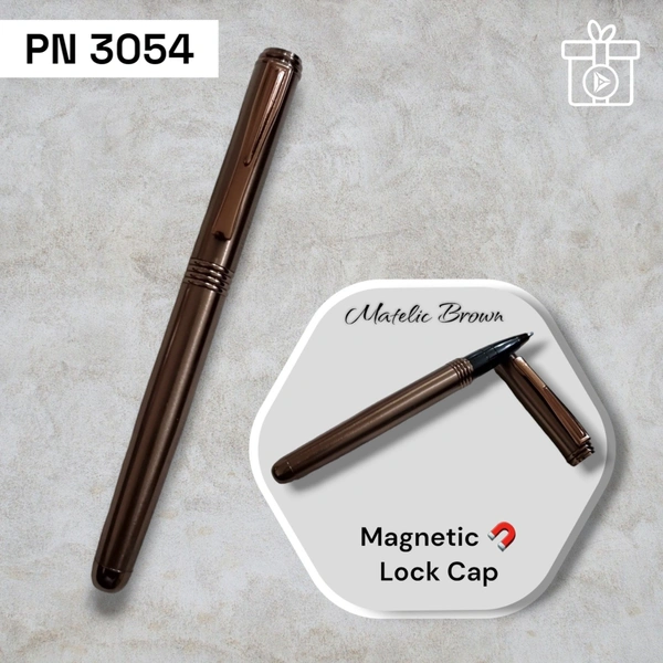 PN 3054 Magnetic Lock Cap - Brown Derby, Metal Roller Pen