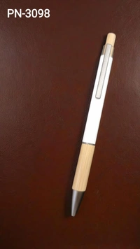 PN-3098 White Rubberized Metal with Bamboo Ball Pen 