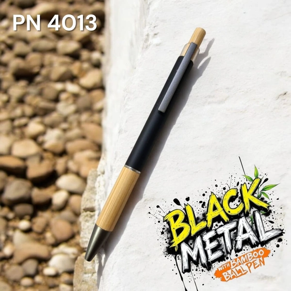 PN-4013 Black Rubberized Metal / Bamboo Ball Pen