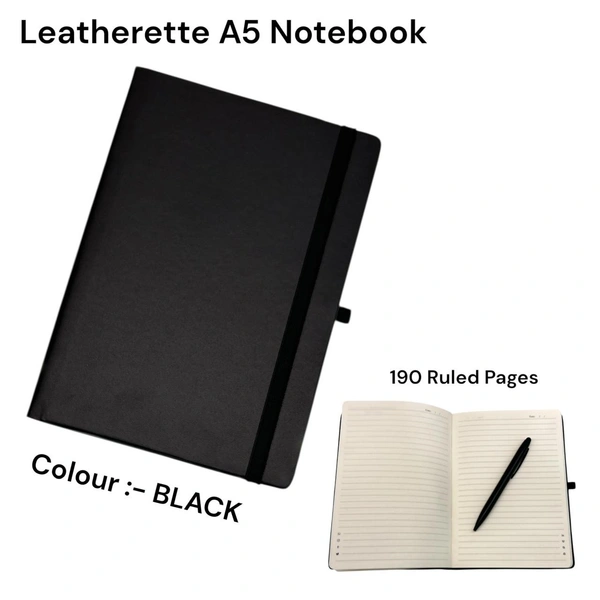 PU 4500 Leatherette A5 Size Notebooks - BLACK COLOR