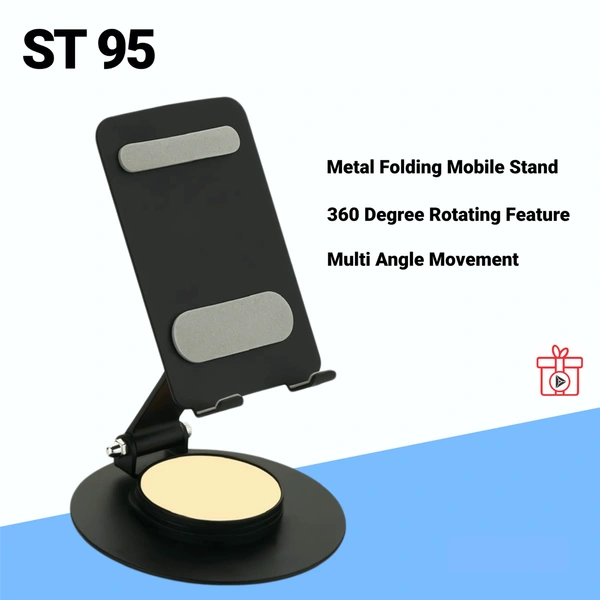 ST 95 Mat Black 360 degree Rotation Multi Angle Full Fold Mobile Stand - Min 1000 Pcs