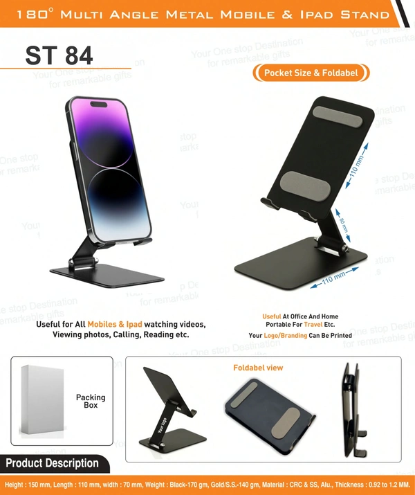 ST 84 Full Fold Black Mobile Stand - Min 1000 Pcs