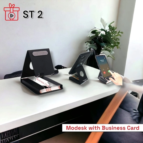 ST 02 Mat Black Universal Mobile Stand with Card Holder Slot - Above 5000 Pcs