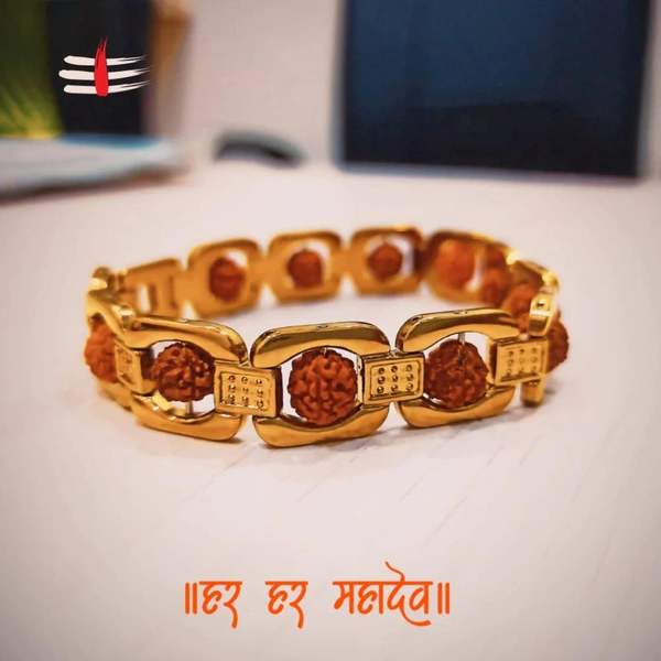 Premium Authentic 5 Mukhi Gold Plated Rudraksha Bracelet For Men 