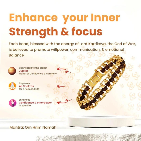 Premium Authentic 5 Mukhi Gold Plated Rudraksha Bracelet For Men 
