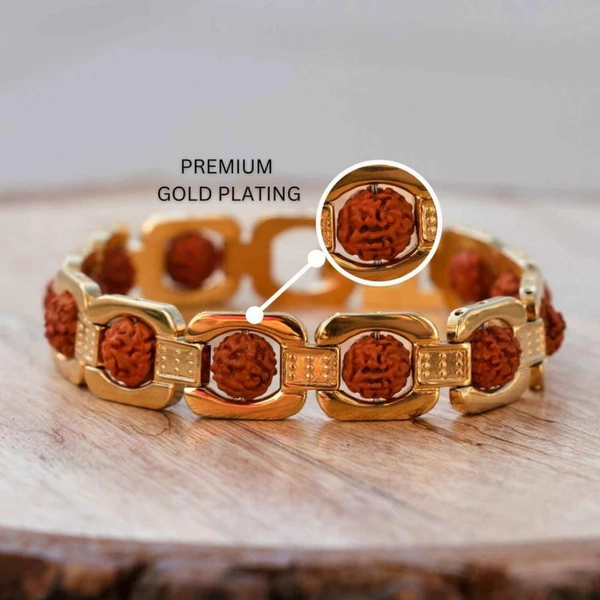 Premium Authentic 5 Mukhi Gold Plated Rudraksha Bracelet For Men 