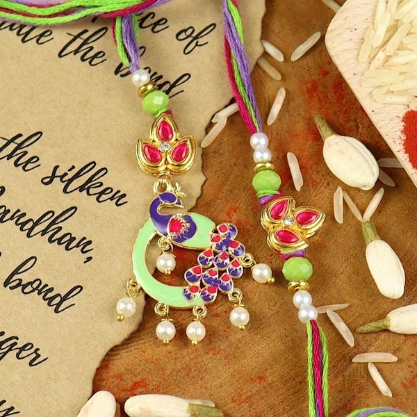 Meena Peacock Lumba Rakhi Set