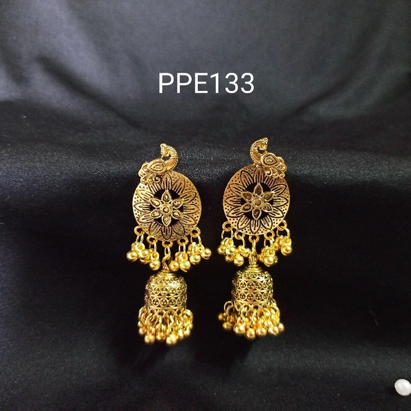 RdE Jewellery Hub PPE133 FANCY GOLDEN LONG EARRING - GOLDEN