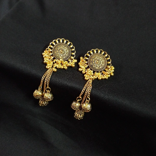 RdE Jewellery Hub PPE127 FANCY GOLDEN LONG EARRING - GOLDEN