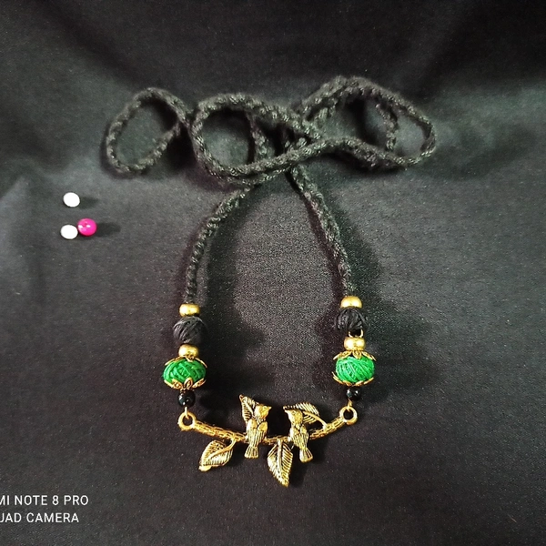 RdE Jewellery Hub PPN096 GREEN AND BLACK COMBINATION FANCY LONG NECKLACE - BLACK AND GREEN