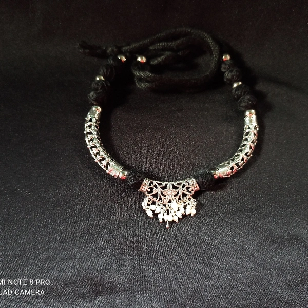 RdE Jewellery Hub PPN097 SILVER WITH BLACK COMBINATION DESIGNER PATI NECKLACE - SILVER AND BLACK