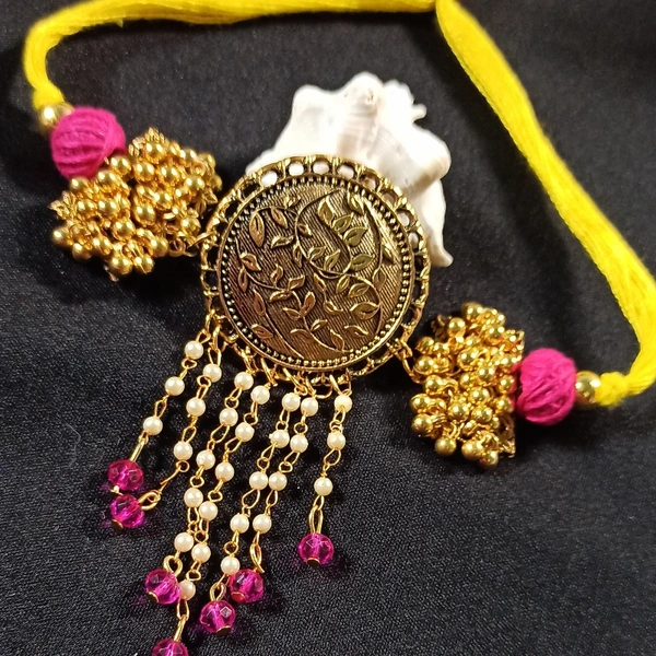 RdE Jewellery Hub PPN053 DESIGNER GOLDEN AND PINK COMBINATION CHOKER - YELLOW AND PINK WITH GOLDEN