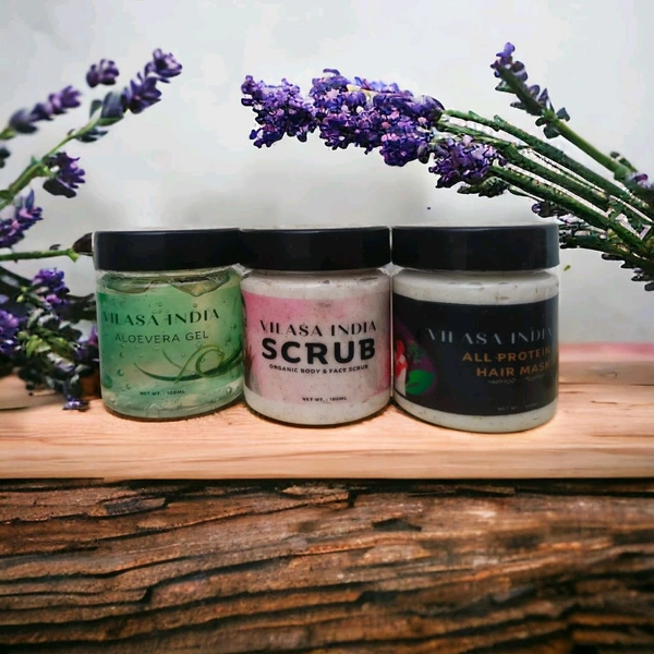 Herbal Scrub + Hair mask + Aloevera gel  (100gm each)