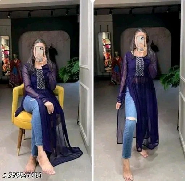 rama fancy dressName: rama fancy dressFabric: GeorgetteSleeve Length: Long SleevesPattern: EmbellishedNet Quantity (N): 1Sizes:S (Bust Size: 32 in, Length Size: 32 in) M (Bust Size: 36 in, Length Size: 34 in) L (Bust Size: 38 in, Length Size: 36 in) XL (Bust Size: 40 in, Length Size: 38 in) XXL (Bust Size: 42 in, Length Size: 40 in) Country of Origin: India - Teal