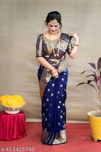 Marvellous Soft Banarasi Silk Saree With Unique Blouse PieceName: Marvellous Soft Banarasi Silk Saree With Unique Blouse PieceSaree Fabric: Banarasi SilkBlouse: Running BlouseBlouse Fabric: JacquardPattern: Zari WovenBlouse Pattern: Same as BorderNet Quantity (N): SingleSizes: Free Size (Saree Length Size: 5.5 m, Blouse Length Size: 0.8 m) Country of Origin: India
