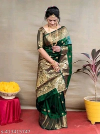Marvellous Soft Banarasi Silk Saree With Unique Blouse PieceName: Marvellous Soft Banarasi Silk Saree With Unique Blouse PieceSaree Fabric: Banarasi SilkBlouse: Running BlouseBlouse Fabric: JacquardPattern: Zari WovenBlouse Pattern: Same as BorderNet Quantity (N): SingleSizes: Free Size (Saree Length Size: 5.5 m, Blouse Length Size: 0.8 m) Country of Origin: India