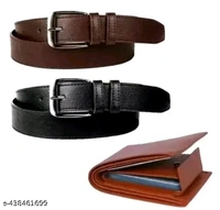 CV ENTERPRISES Men Artificial Leather Belt And Wallet ComboName: CV ENTERPRISES Men Artificial Leather Belt And Wallet ComboMaterial: Faux Leather/LeatheretteNo. of Compartments: 2Pattern: SolidNet Quantity (N): 3Sizes: Free Size (Length Size: 10 cm, Width Size: 10 cm) The Artificial Leather Belt is a lighthearted way to add interest to your day-to-day dresses and denim. The very m