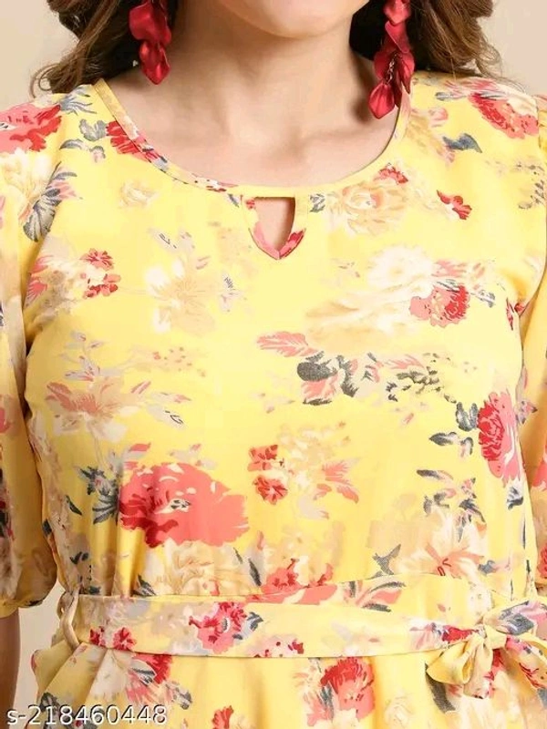 Women's Georgette A-line Floral Print Maxi Dress  - Web Orange