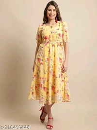 Women's Georgette A-line Floral Print Maxi Dress  - Web Orange