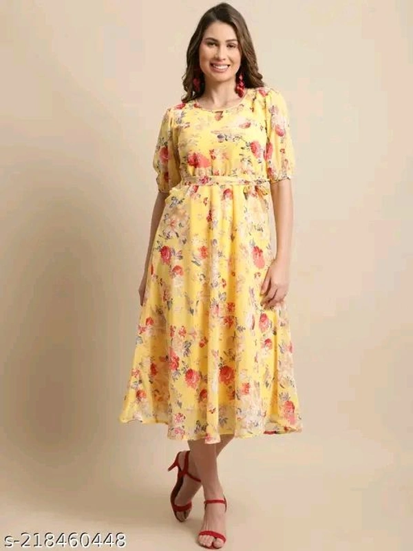 Women's Georgette A-line Floral Print Maxi Dress  - Web Orange