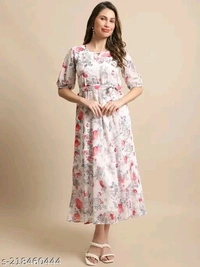 Women's Georgette A-line Floral Print Maxi Dress  - Web Orange