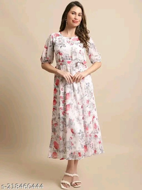 Women's Georgette A-line Floral Print Maxi Dress  - Web Orange