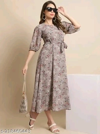 Women's Georgette A-line Floral Print Maxi Dress  - Web Orange