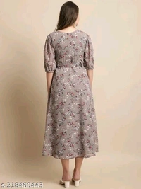 Women's Georgette A-line Floral Print Maxi Dress  - Web Orange