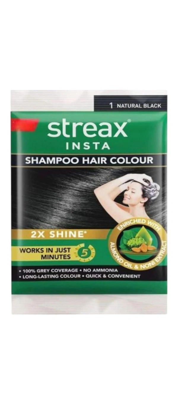 Streax Insta Shampoo Hair Colour - Natural Black 