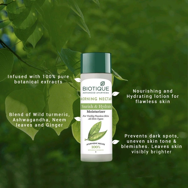 Biotique Advanced Ayurveda Morning Nectar Nourish & Hydraate Moisturizer For Visibly Flawless Skin All Skin Types (190ml)