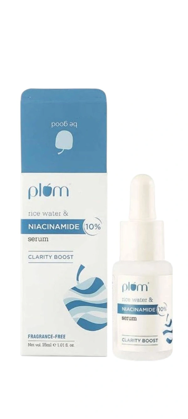 Plum 10% Niacinamide Serum Rice Water Brightens Skin, Fades Blemishes 10ml