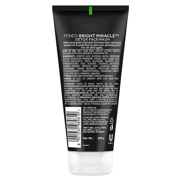 POND'S Bright Miracle Detox Facewash with 10X Power of Charcoal 200g