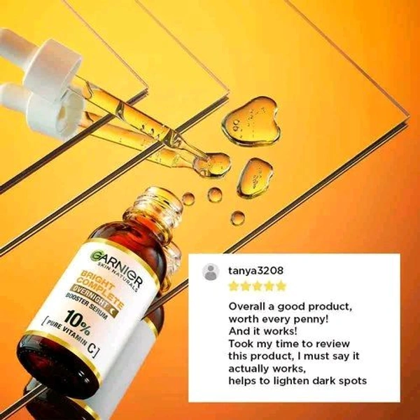 Garnier Bright Complete Night Vitamin C Serum With 10% Pure Vitamin C for Bright Skin, 15ml - 15ml