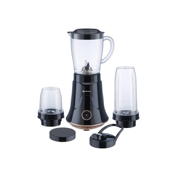 Bajaj NX-01, Powerful 300W Mixer Grinder, Blender, Juicer and Smoothie Maker with Sipper and Store Lids, 3 Jars, Black, Regular
