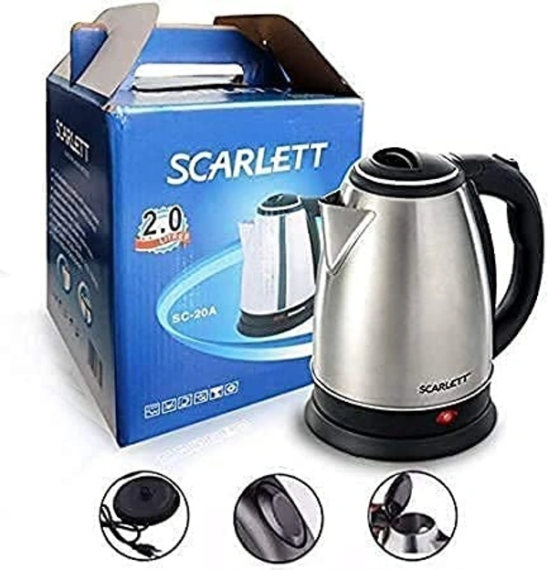 SCARLETT Stainless Steel Electric Kettle 1500 Watt 2 Litre Multipurpose Large Size Tea Coffee Maker Water Boiler with Handle (Silver)