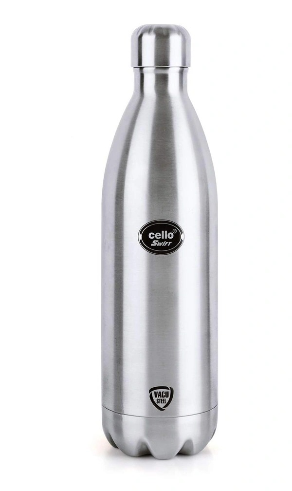 Cello Swift Stainless Steel Double Walled Flask, Hot and Cold, 1000ml, 1pc, Silver