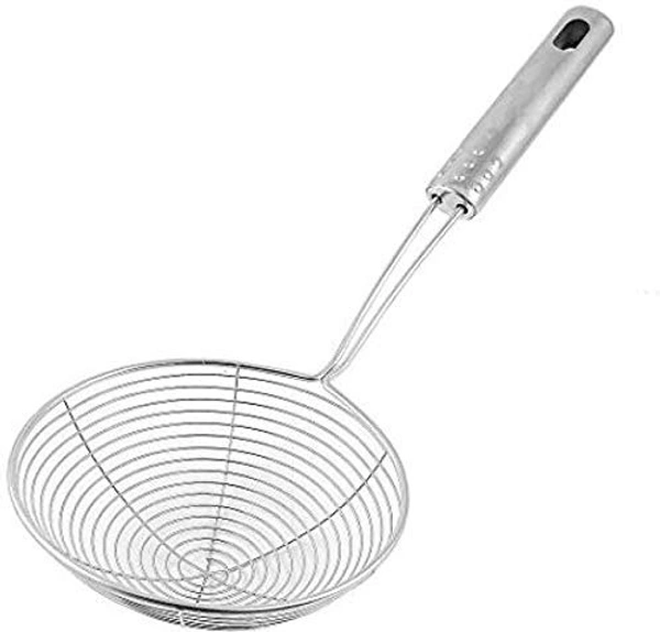 Stainless Steel Deep Fry Jhara Mesh Laddle Jharni Wire Skimmer Puri Strainer with Handle for Perfect Oil Extraction, 16 cm