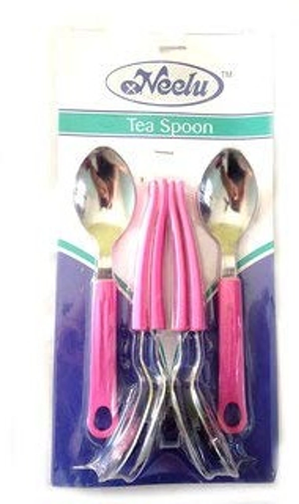 Neelu Tea Spoon (Stainless Steel with Plastic Handle), 6Pcs Set (Multicolour)