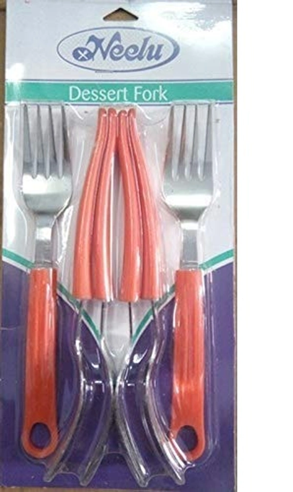 Neelu Dessert Fork Stainless Steel with Plastic handle (6Pcs Set,Multicolour)