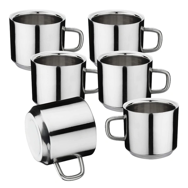 Stainless Steel Double Wall Steel Tea Cup Coffee Mug (Set of 6)
