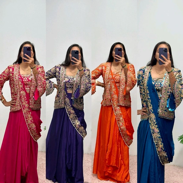 Indo Western Drap Saree - Red