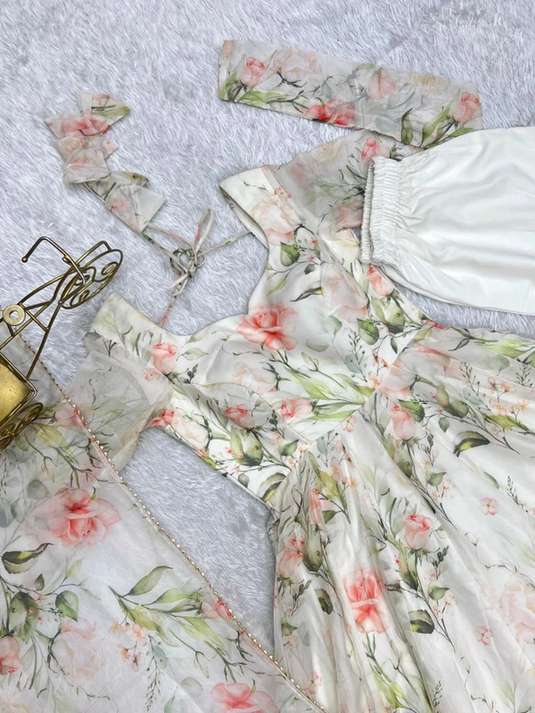 Georgette Anarkali Gown Duppta Full Set With Pent* - M